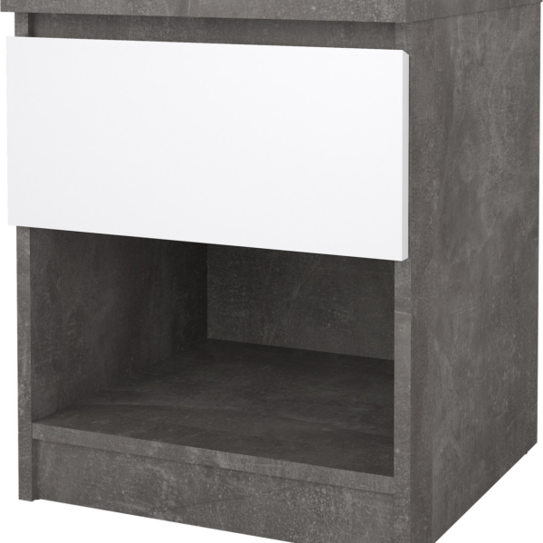 Sengebord Vesterholm Naia - oxid beton/hvid højglans natbord, lakeret spånplade, H49,5ÃB40,4ÃD40 cm